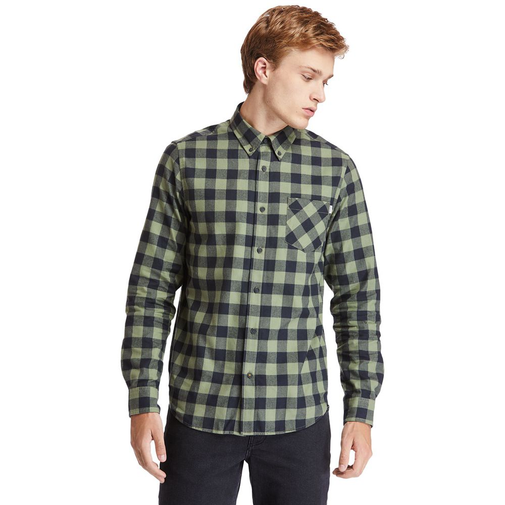 Camasi Timberland Barbati Masline Verzi/Negrii - Nashua River Long-Sleeve Flannel Check - Romania -